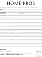 Home Pros ASF Advertorial Submission Forms