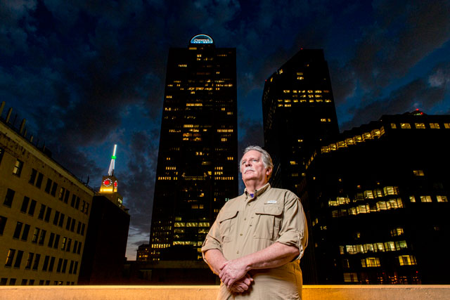 Private detective, author and artist Robert Sadler in central Dallas, where he began his career: Photo by Danny Fulgencio