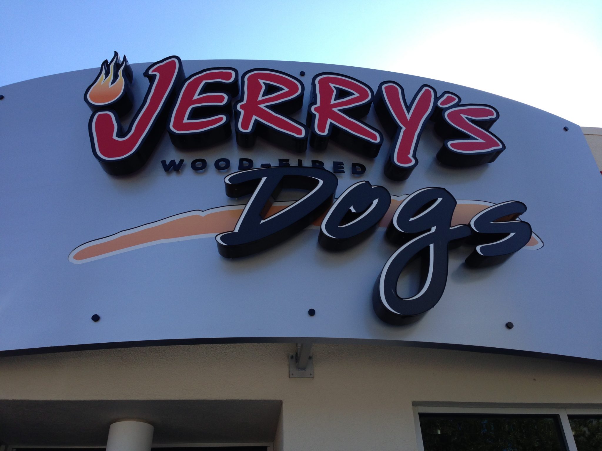 Jerry's Wood-Fired Dogs signage at 6340 Gaston.