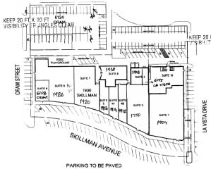 Parking configuration for businesses between Oram and La Vista on the east side of Skillman: City of Dallas Planning