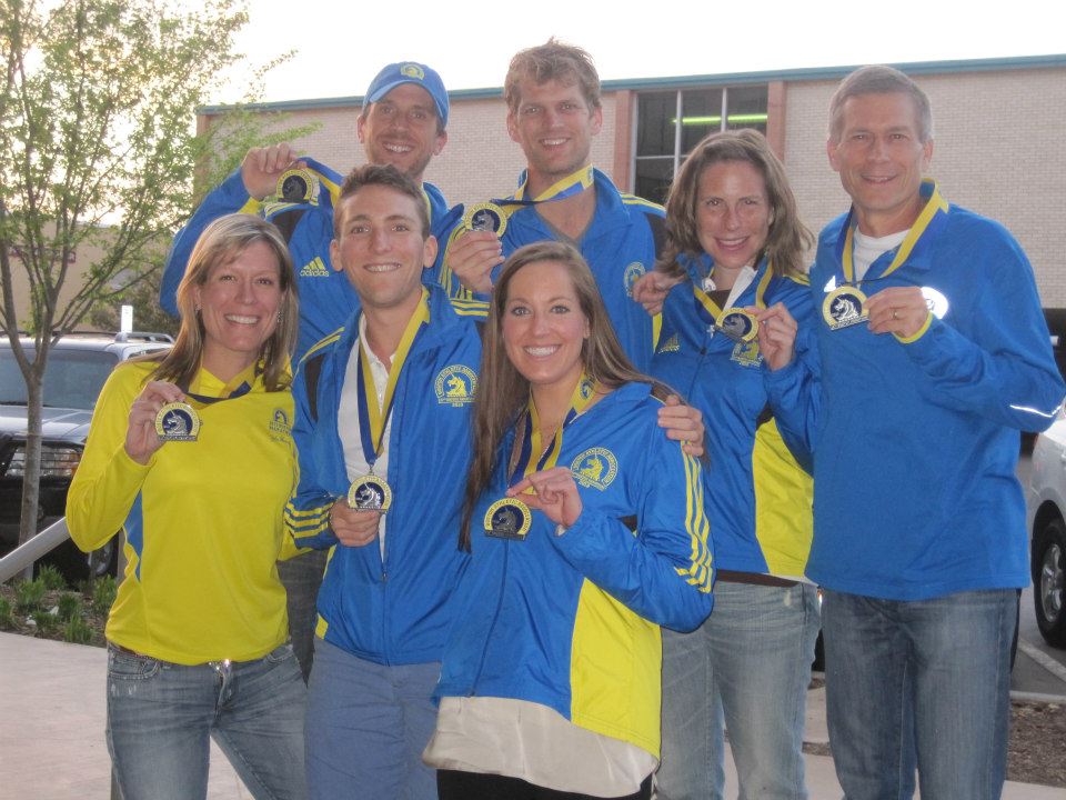 White Rock Running Co-op members Brent Yost, Grant Wickard, Ann Marie Brink, Brent Woodle, Allyson Gump. Kristi Madden and Steve Monks completed the 2013 Boston Marathon. Most of them are returning in 2014. Photo courtesy Brent Yost