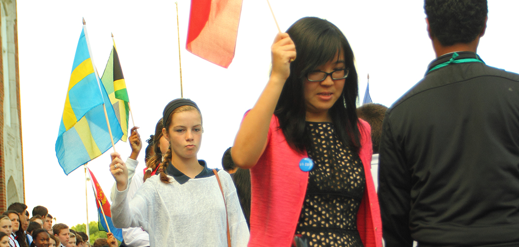 J.L. Long students carry flags of the world: Photo courtesy of Dallas ISD