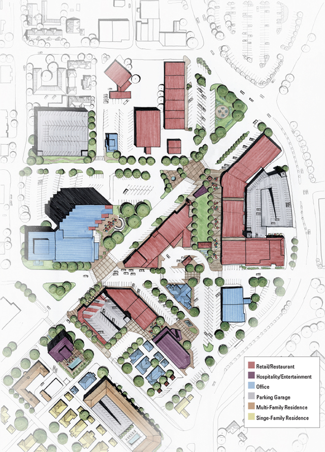 Neighborhood architect Eddie Maestri’s brainstorms about what Lakewood Shopping Center could be include better pedestrian connections across Gaston and centralized parking so that concrete gives way to public space.