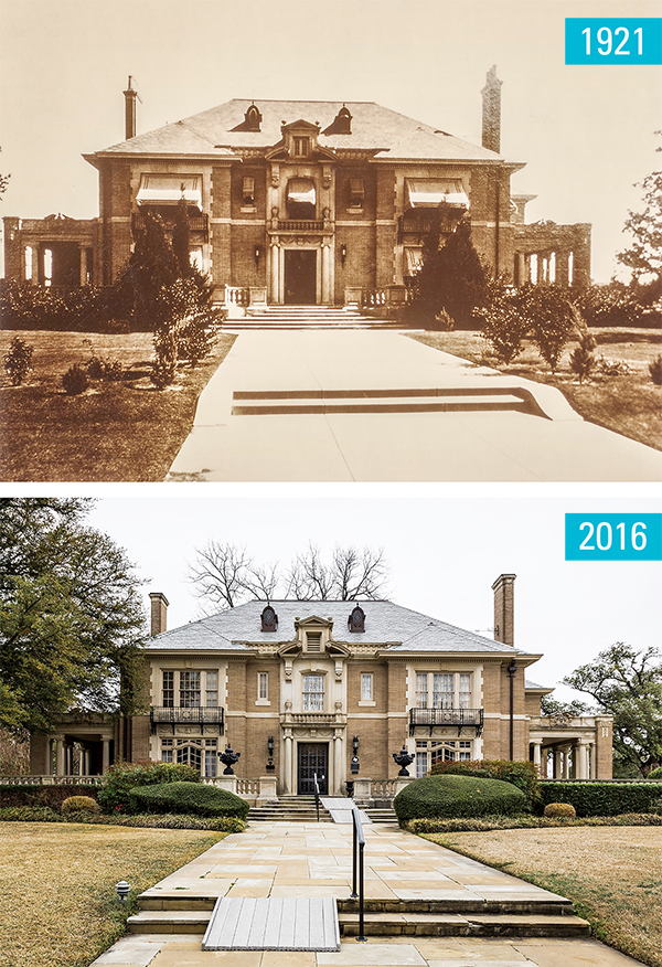 The Aldredge House, built in 1917, is pictured here at left as it stood in 1921. At far left, Frank Richards’ photo of the stately Swiss Avenue estate today. Both are featured in the “Then and Now” photo exhibition on display for free at St. Matthews Cathedral from May 5 to June 12. It features work by local photographers who captured some of Dallas’ most historic spots, some of which are juxtaposed with historic photos of the same spot. 