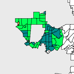 Dallas ISD trustee-elect Dustin Marshall was victorious in the green precincts in Preston Hollow and Lakewood, while candidate Mita Havlick claimed the blue precincts, concentrated in the M Streets and East Dallas. (Image from dallascountyvotes.com)