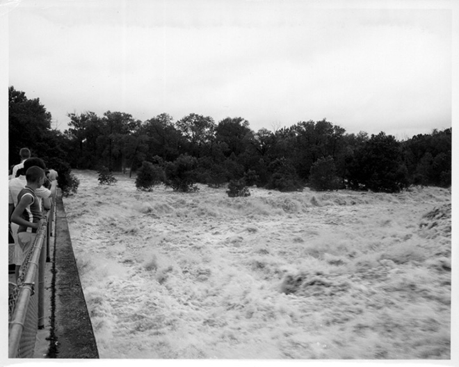 Clockwise: Flooding at White Rock Lake in 1962. (Courtesy of Dallas City Archives)