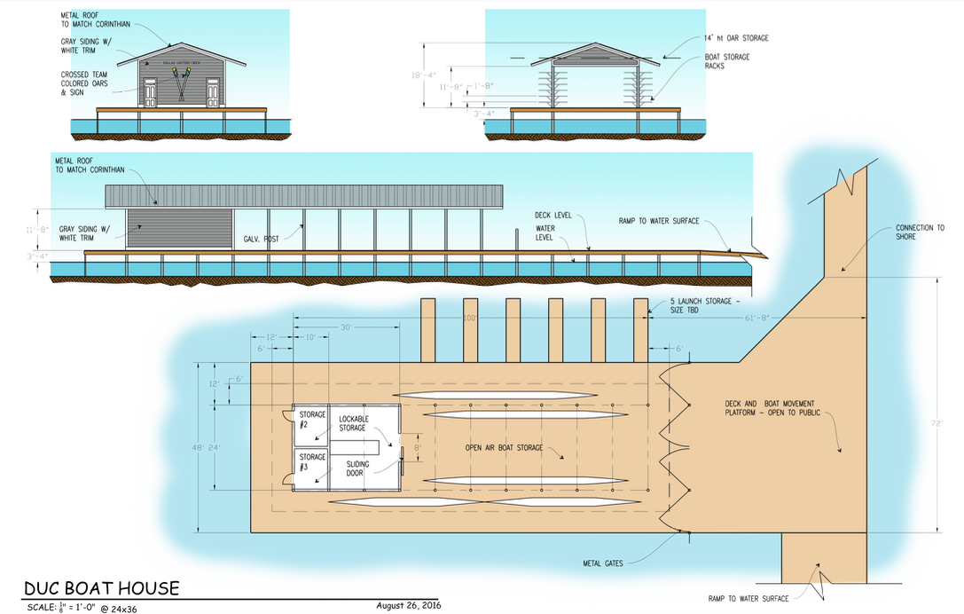 The newly proposed Dallas United Crew boathouse was designed with extensive input from neighbors to match the style already present on the lake. (Photo courtesy of DUC)