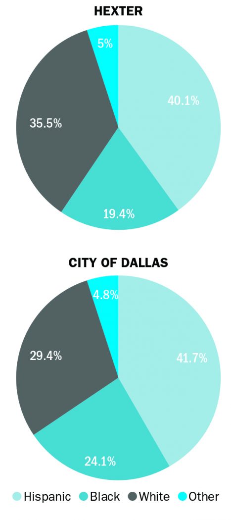 Ethnically diversity of Dallas ISD compared to Hexter Elementary