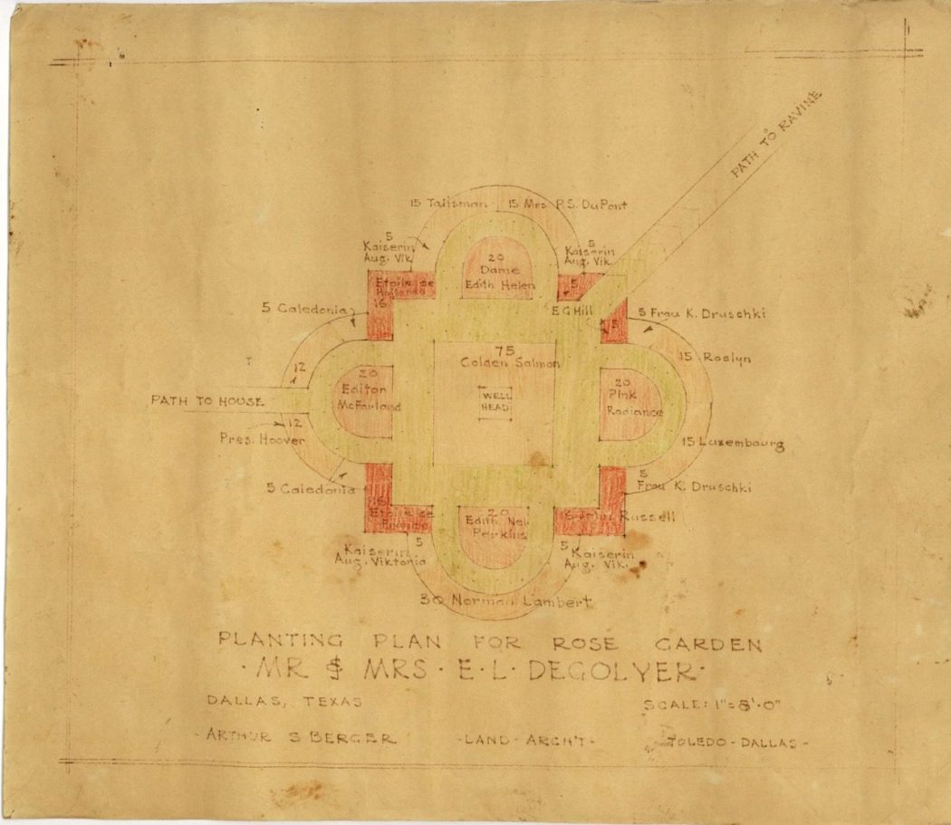 Original landscape architect's drawings of the DeGolyer gardens, which eventually became the Dallas Arboretum. (Courtesy of the Dallas Municipal Archives)