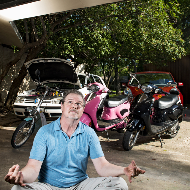 Neal Ferris and his family’s fleet of electric vehicles Photo by Danny Fulgencio