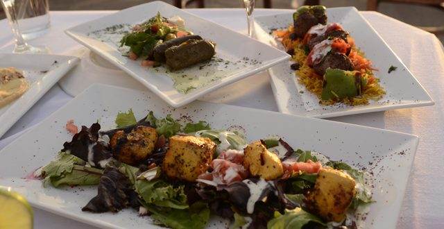 Nora’s chicken kabob is served with grilled veggies and saffron rice: Photo by Mark Davis