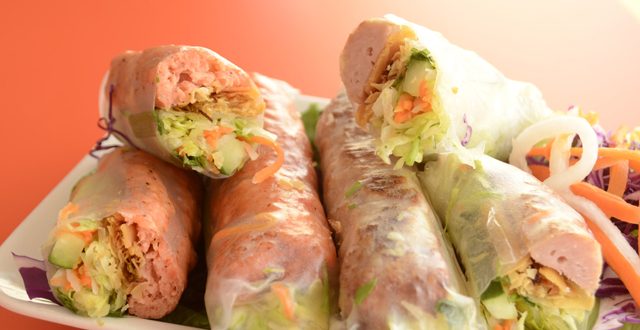 Pork and shrimp patty rice paper rolls: Photo by Mark Davis