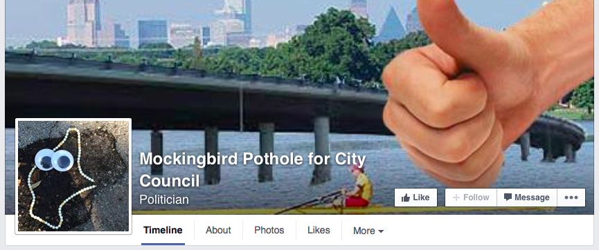 Screenshot of the Mockingbird Pothole Facebook page