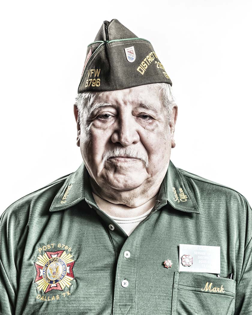 East Dallas resident Mark De Cardenas poses for a portrait at VFW Post 6796 in Dallas, TX on Sept. 29, 2015. In 1967, De Cardenas was drafted into the Army, where he served as a combat medic in the 101st Airborne Division, Echo Company, 2/501. He said that upon leaving Vietnam, he stripped off his uniform, changed into civilian clothes and never looked back. He later had five grandchildren and worked as an active member for the Veterans of Foreign Wars. Photo by Danny Fulgencio