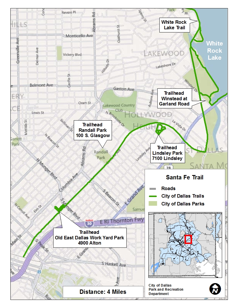 See a larger Santa Fe Trail map at happytrailsdallas.com/trail-maps (Map courtesy of the City of Dallas)