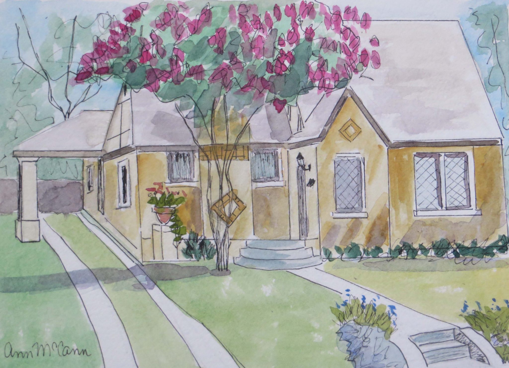 The home at 5219 Goodwin can be seen on the Vickery Place Home Tour. (Painting by ann McCann)