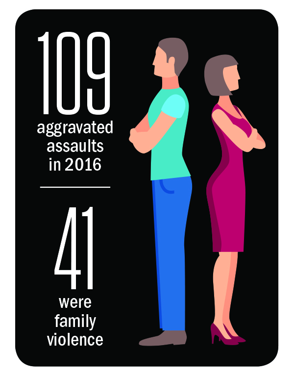 109 aggravated assaults in 2016 41 were family violence