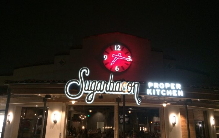 Newly renovated Lakewood Shopping Center clock. (Photo courtesy of Sugarbacon Proper Kitchen)