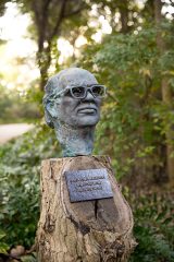 Bust with inscription, "O’Neil Ford, architect. Born: Dec. 3, 1903. Died: July 20, 1982" Photo by Jenifer McNeil Baker
