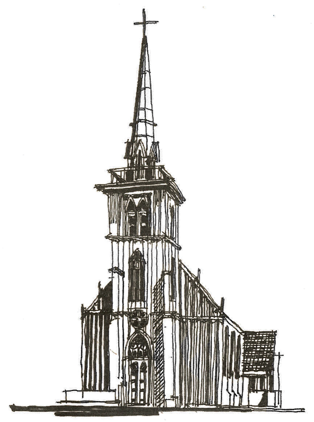 St. Matthew’s first cathedral. (Illustration by David Farrell)
