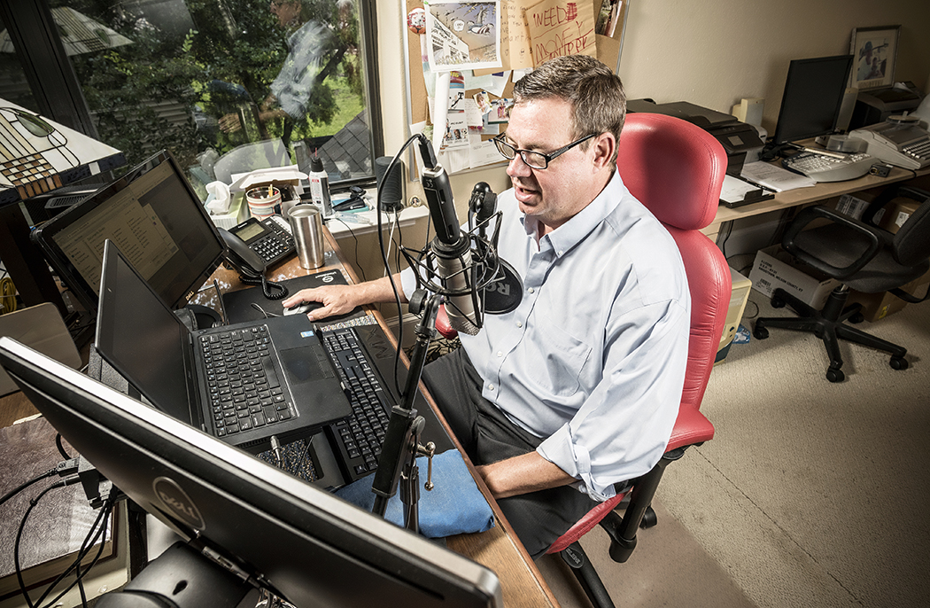 Wade Goodwyn writes, edits and records his NPR stories from his home studio in Forest Hills. (Photo by Danny Fulgencio)