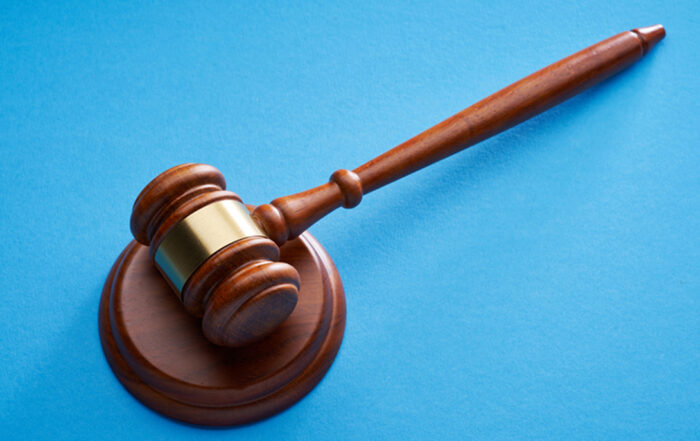 high angle view of gavel hammer with copy space