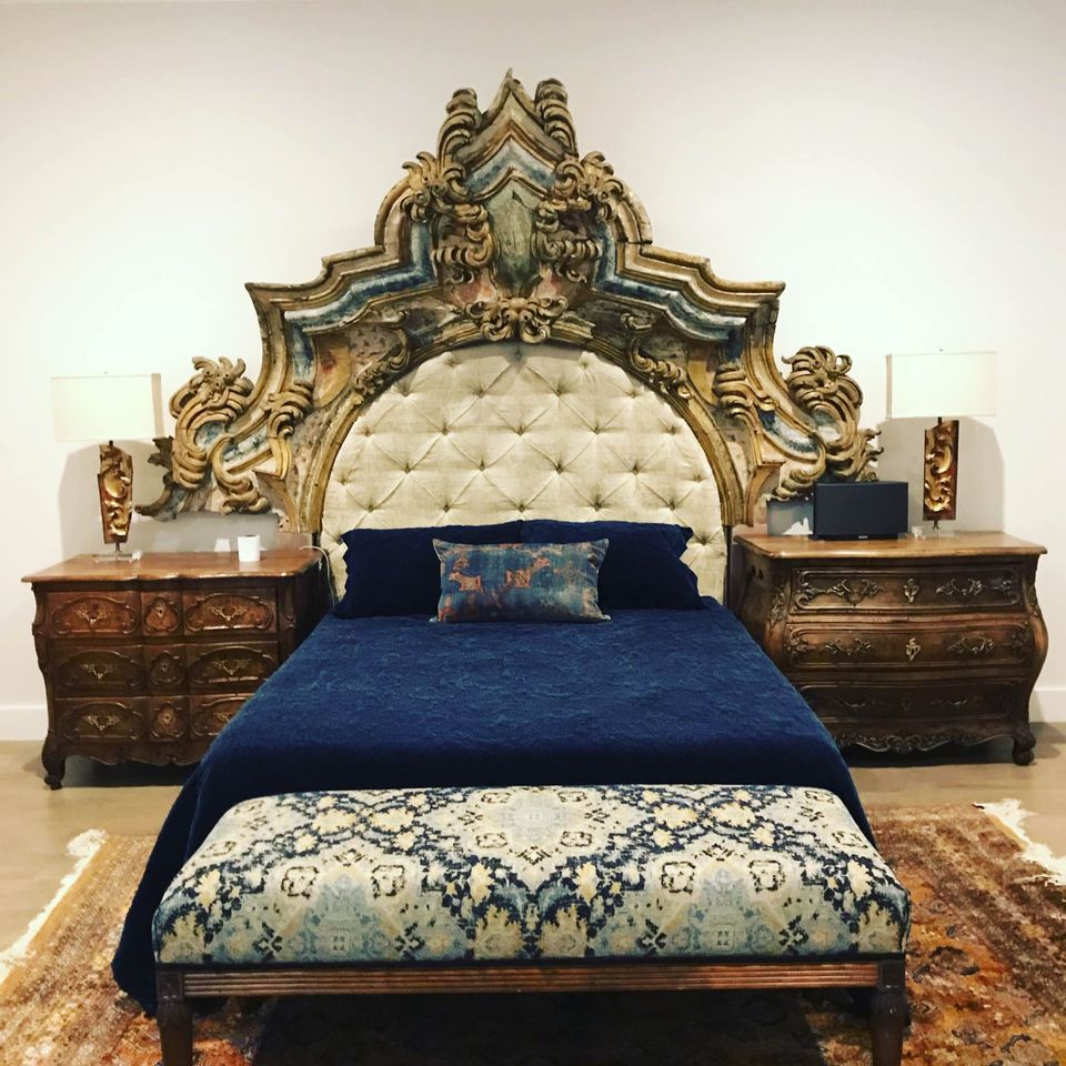 Antique headboard with carvings