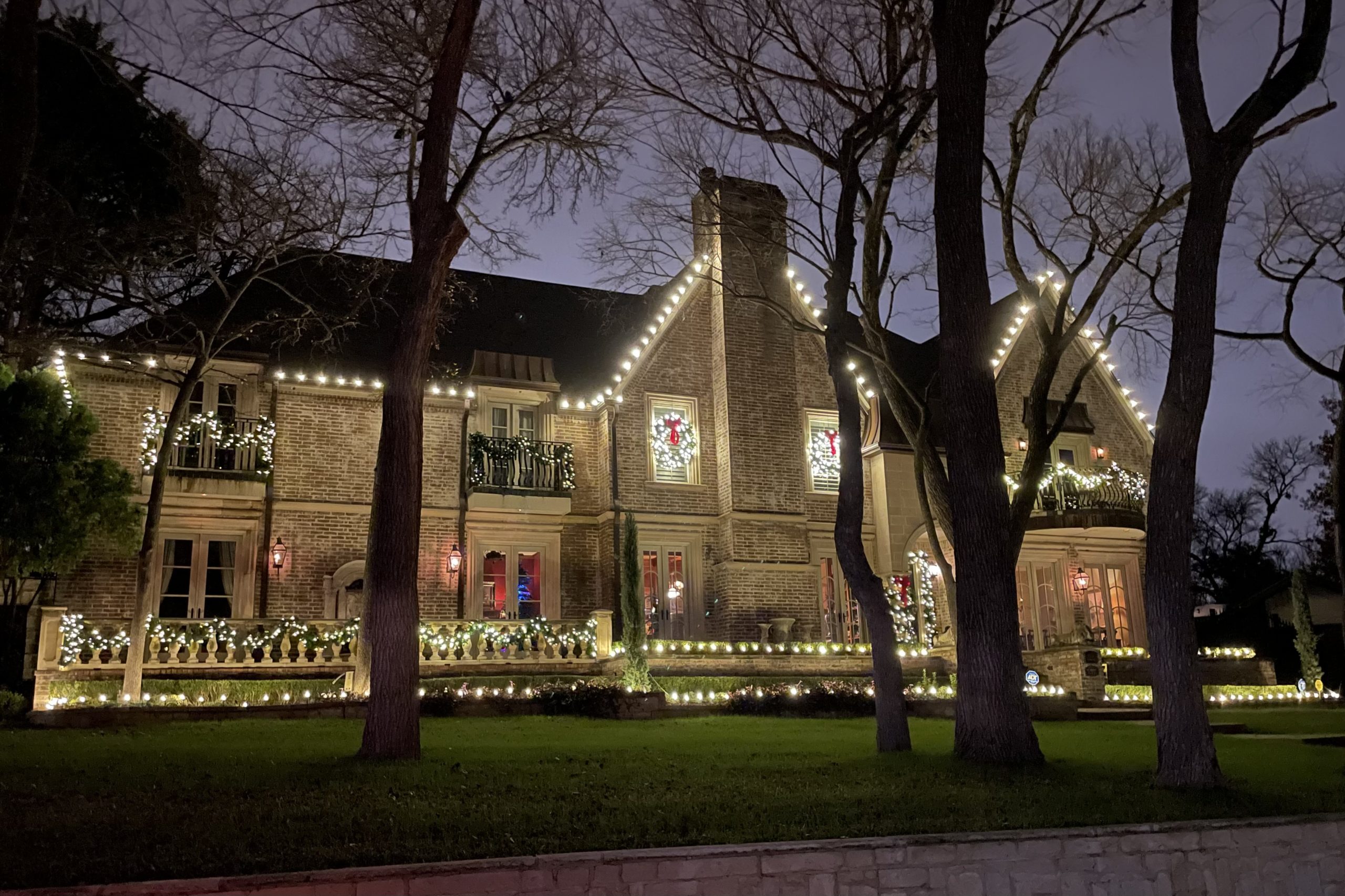 Holiday lights in The Cloisters