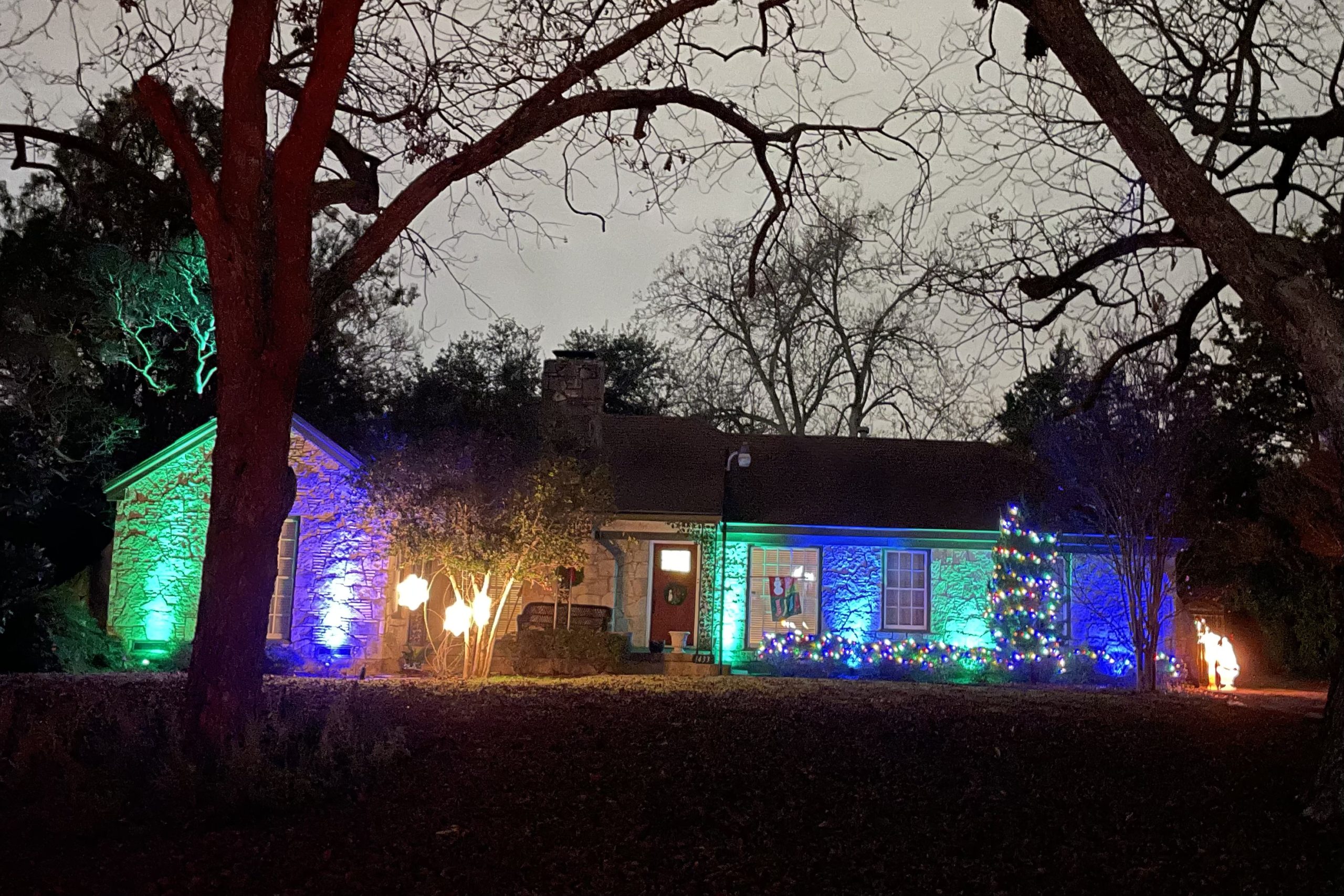 Colorful holiday lights in Casa Linda Estates