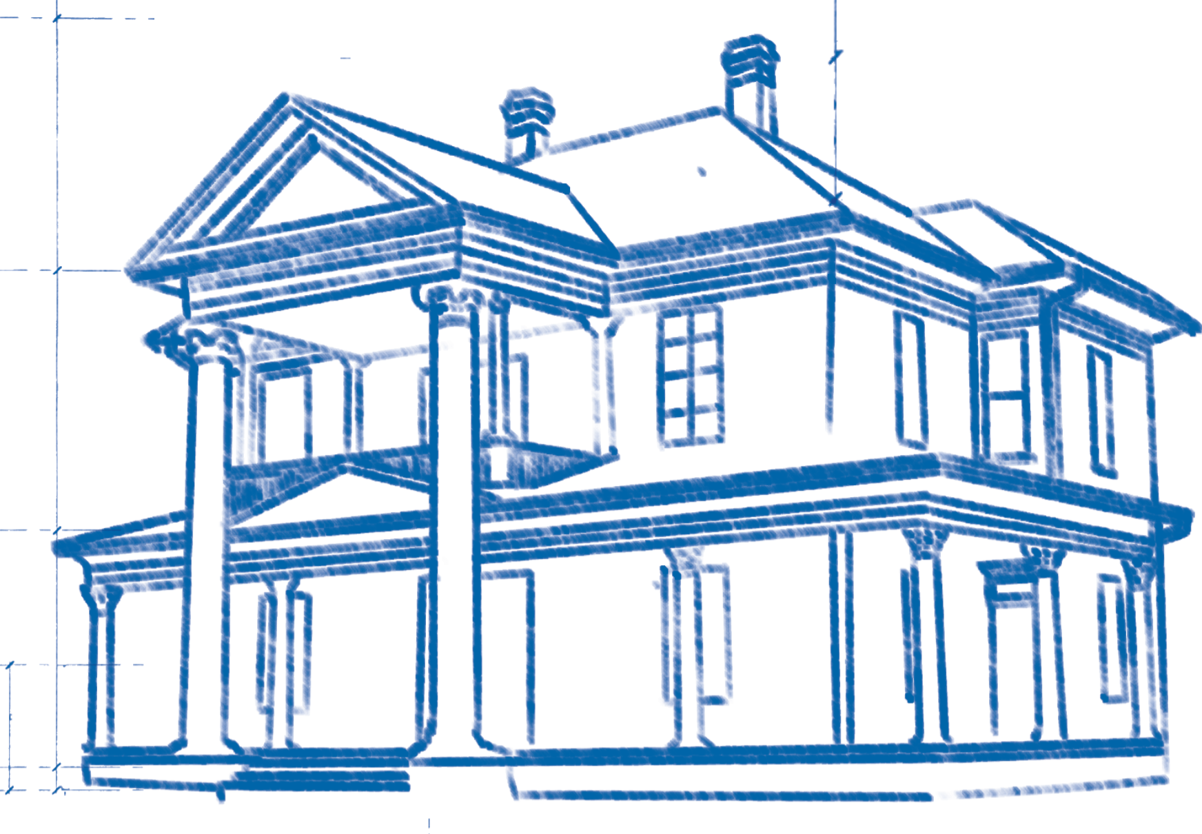Sketch of Neoclassical style architecture home