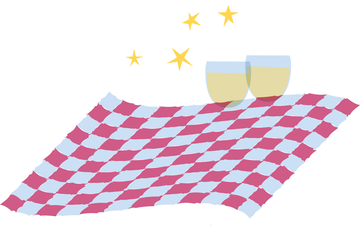 Picnic under the stars with wine. Illustration by Jynnette Neal