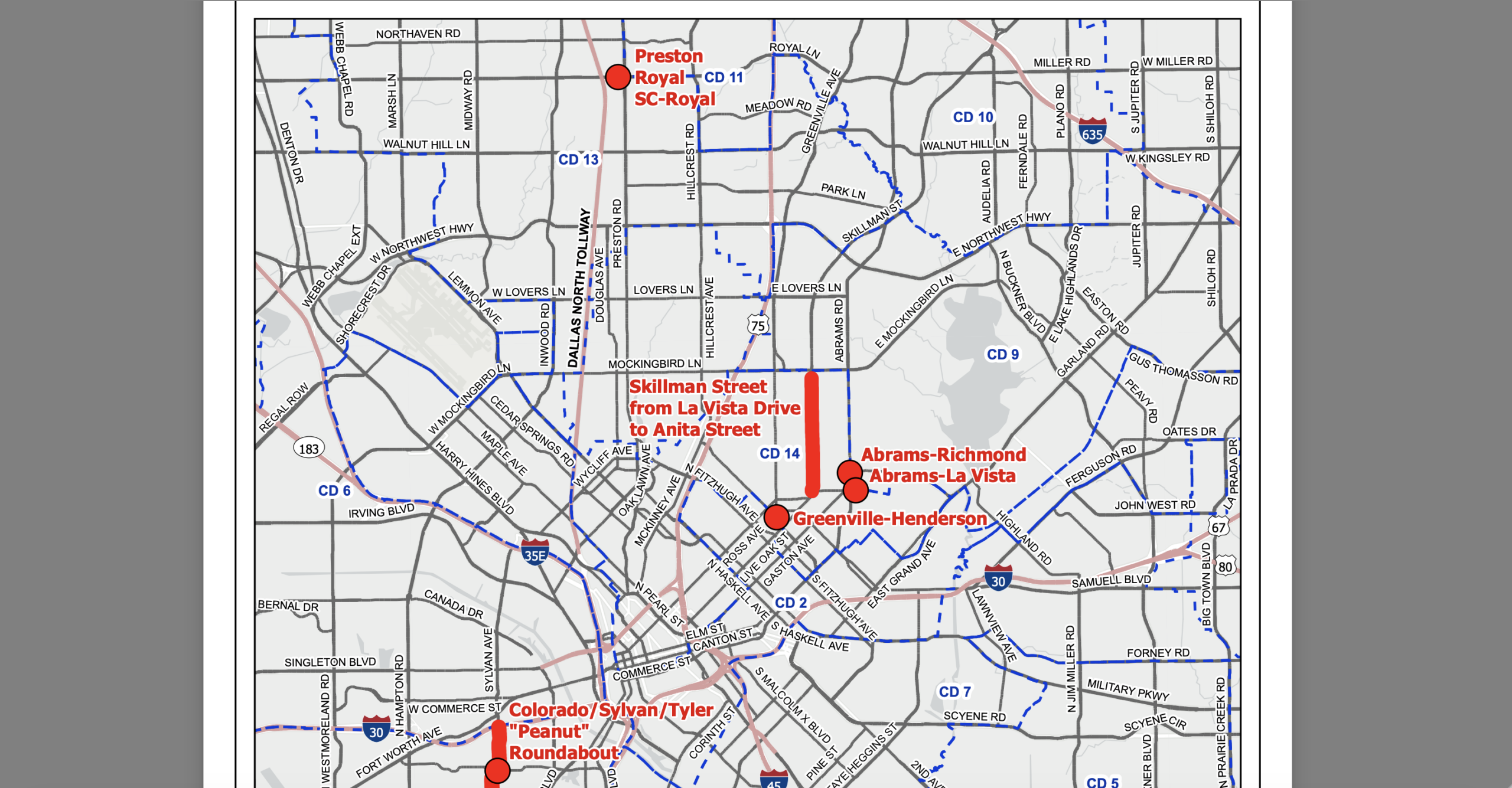 Screenshot of the City's map of projects.