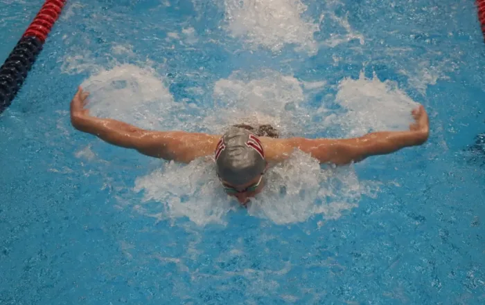 Texas state champion swimmer Landon Fike from Woodrow Wilson High School, who brought home two gold medals in the 100m butterfly and 50m freestyle and was named Athlete of the Meet. Photo Dallas ISD Hub