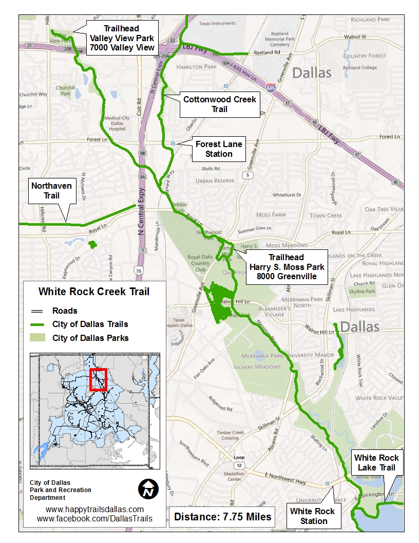 See a larger White Rock Creek Trail map at happytrailsdallas.com/trail-maps (Map courtesy of the City of Dallas)