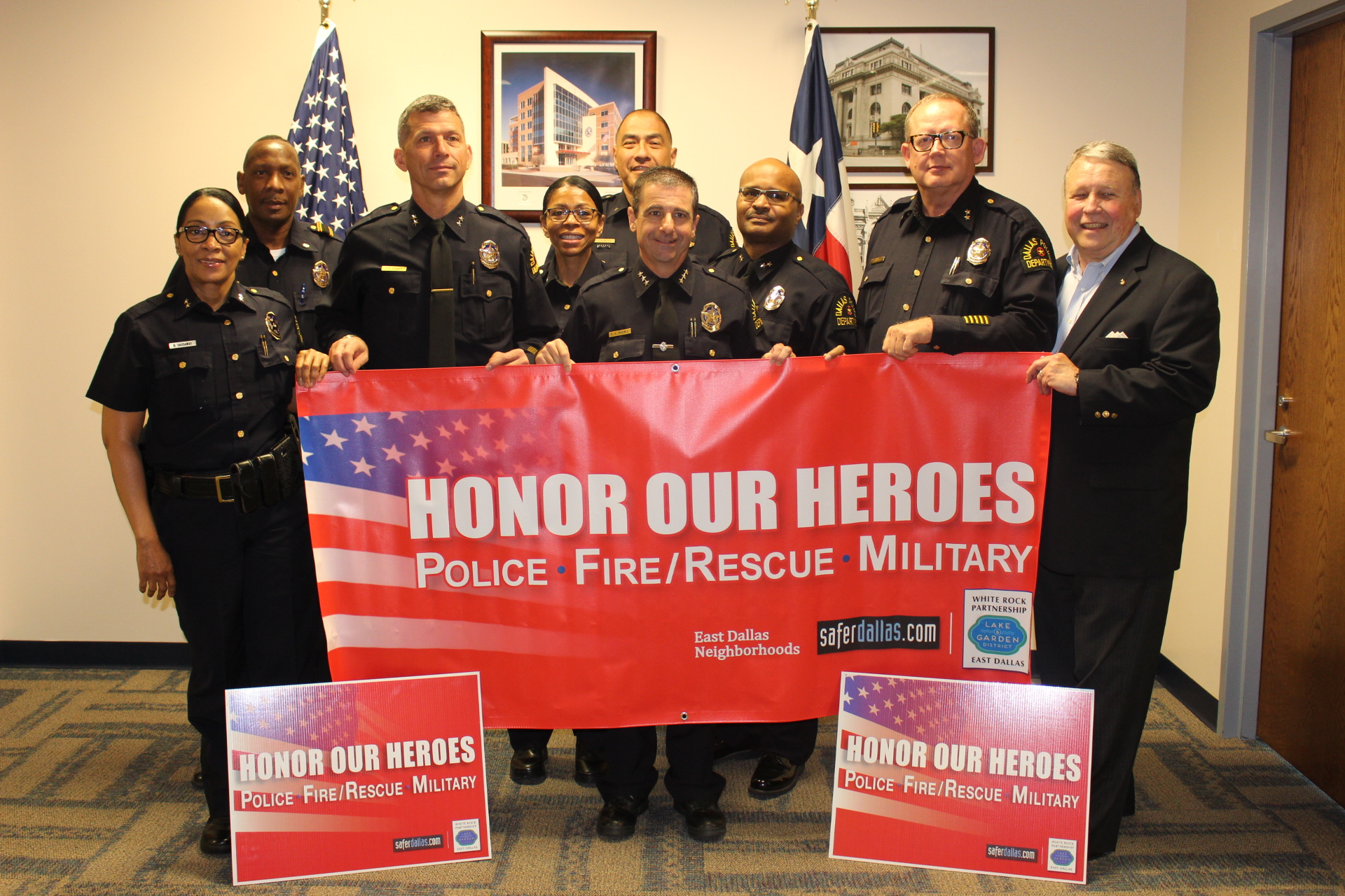 David Pittman of White Rock Partnership presented DPD with this banner on Tuesday.